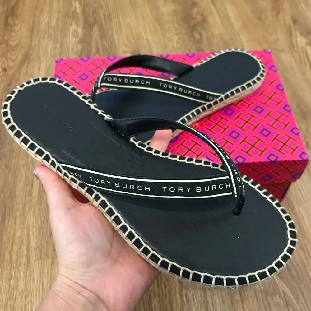 TORY BURCH TB Tory ribbon thong espadrille sandals shoes women’s 8.5 new